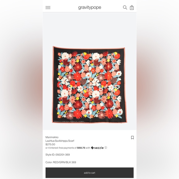 Marimekko Floral Silk Scarf - 30” x 30” - Picture 5 of 5